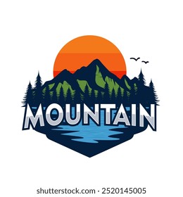 Mountain River outdoor badge logo design template