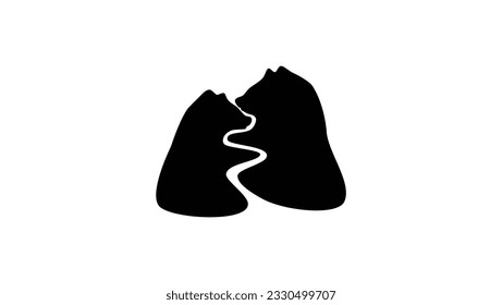 mountain river Silhouette, two bears, high quality vector
