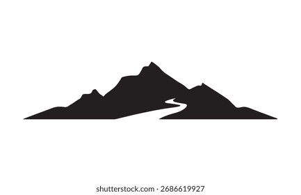 Vector de silueta de montaña y río