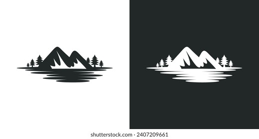 mountain river silhouette vector logo template