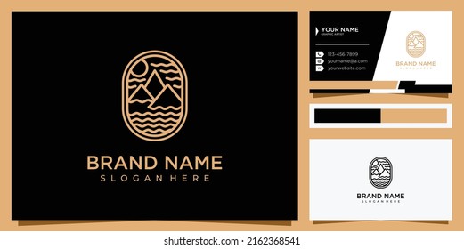 Plantilla de logotipo simple para montaña y río