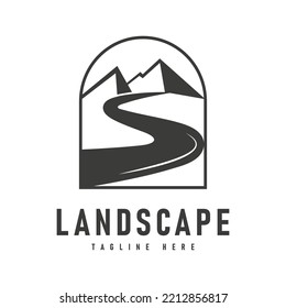 Mountain river simple logo vector vintage symbol design illustration