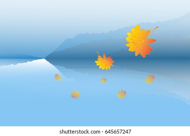 Mountain river, sky and leaves