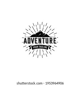 Mountain, river and Sun for Hipster Adventure Travel logo design inspiration