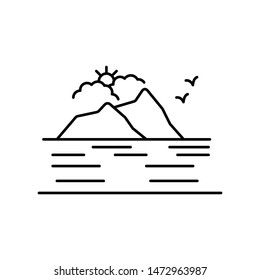 Mountain, river and sun line icon. Element of landscapes illustration icon. Signs and symbol icon for websites, web design, mobile app, UI, UX
