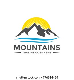 Mountain River Sun Logo Vector
