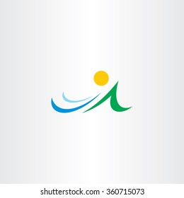 mountain river and sun vector icon element symbol design