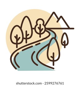 Mountain and river vector icon. Nature sign. Graph symbol for travel and tourism web site and apps design, logo, app, UI