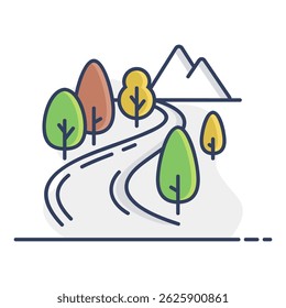 Mountain and river vector icon. Nature sign. Graph symbol for travel and tourism web site and apps design, logo, app, UI