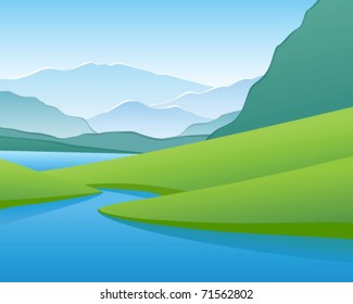 Mountain river. Vector landscape