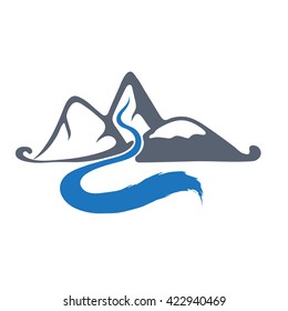Río de montaña, ilustración del logo vectorial.