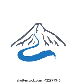 Río de montaña, ilustración del logo vectorial.