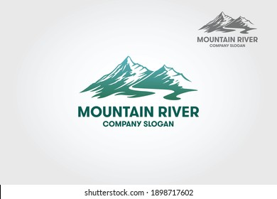 Mountain River Vector Logo Template. Is A Clean, Modern, Elegant Logo Suitable For Nature  Mountain Business Like An Adventure Sports Company, A Natural Line Of Products, Hotels, Resorts, Etc.
