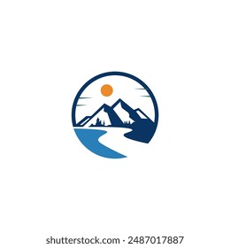 Mountain with river view logo design