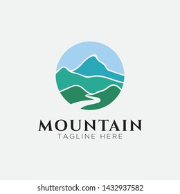Mountain with river view logo design-vector