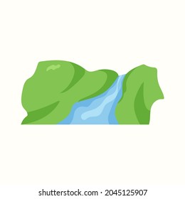 Río de montaña o cascada. Ilustración vectorial en estilo plano