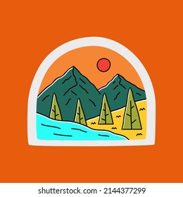 mountain river wildlife nature.design for t-shirt, badge, sticker, etc