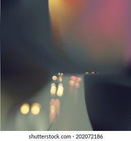 Mountain road abstract background with car lights points and sunrise colours sky. Bokeh effect, blur, mesh illustration - EPS