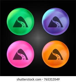 Mountain road crystal ball design icon in green - blue - pink and orange.