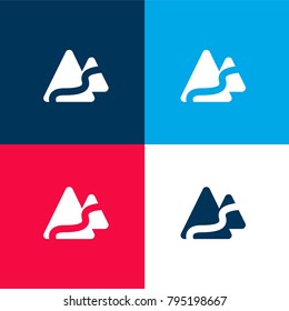Mountain road four color material and minimal icon logo set in red and blue