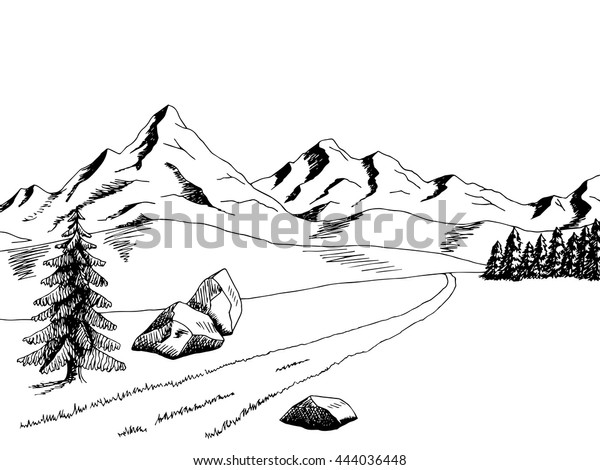 山道のグラフィックアートの白黒のイラストベクター画像 のベクター