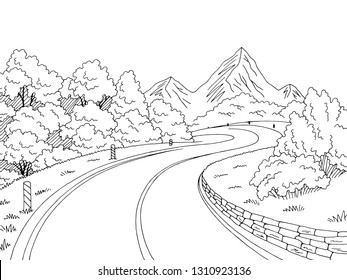 Mountain road graphic black white landscape sketch illustration vector