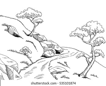 Mountain road graphic black white landscape sketch illustration vector
