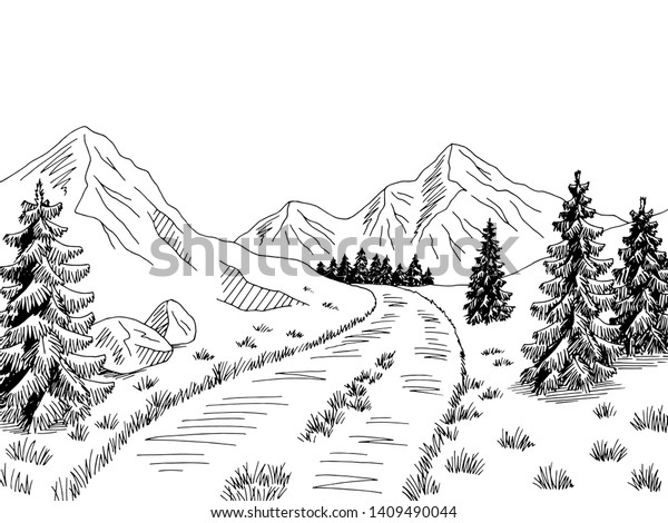 Mountain Road Graphic Black White Landscape Stock Vector (Royalty Free ...