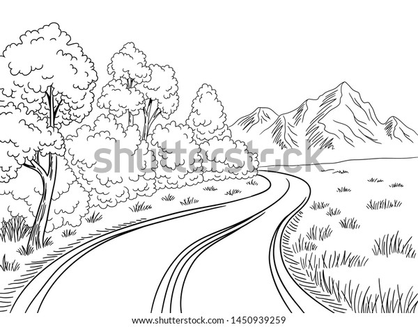 Mountain Road Graphic Black White Landscape Stock Vector (royalty Free 