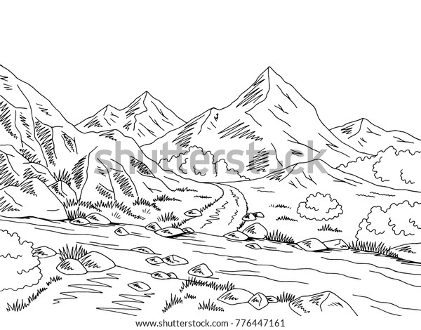 Mountain Road Graphic Black White River Stock Vector (Royalty Free ...