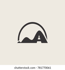Mountain and road icon. flat black symbol travel on cream background
