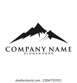 Logo del vector de ilustración de montaña y carretera