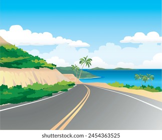 Mountain road leading to the sea during the day vector background