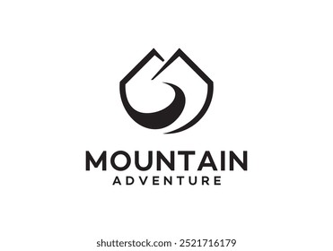 mountain road logo. abstract landscape line art creative design vector	
