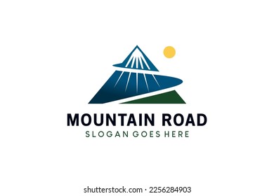 Diseño del logo de la ruta de montaña, ilustración abstracta de la trayectoria de serpenteo de montaña vectorial