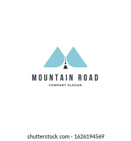 Mountain road logo template design element with silhouette style. Premium vector idea