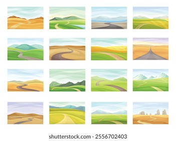 Mountain Road and Path Way Landscape Vector Set