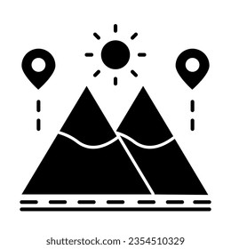 ruta de montaña del tour e icono sólido del viaje
