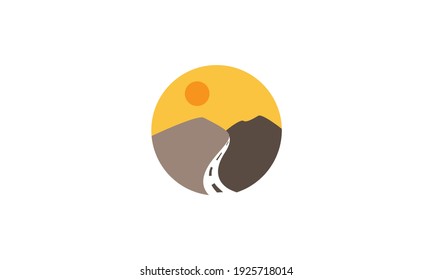 Mountain With Road Way And Sunset Logo Design Vector Icon Symbol Illustration