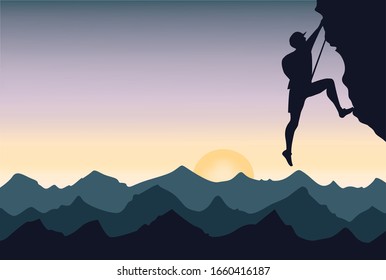 Mountain and Rock Climbing. Vector illustration