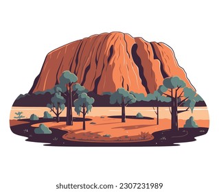 Mountain rock and greenery trees icon isolated
