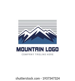 mountain with rock and hill climb blue color and grey for outdoor activities logo rental camping company and illustration