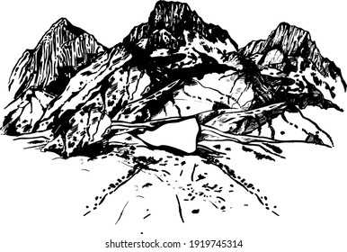 mountain rock nature, style print