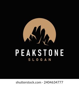 mountain rock peak logo simple design black silhouette natural stone brand template