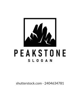 logotipo de pico de roca de montaña diseño simple silueta negra plantilla de marca de piedra natural