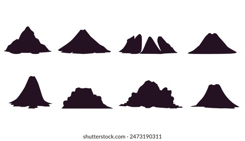 Mountain rock silhouette peak isolated set concept. Vector design graphic illustration
