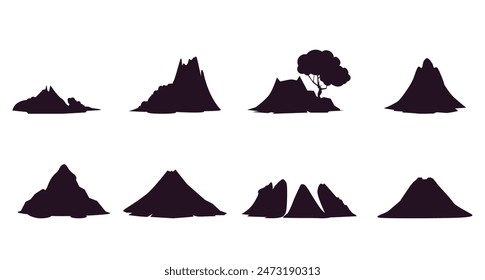 Mountain rock silhouette peak isolated set concept. Vector design graphic illustration
