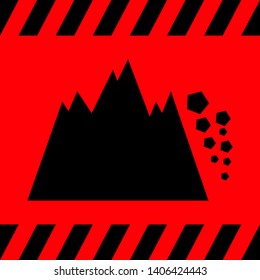 Mountain and rockfall black on a red background, vector illustration for design.
