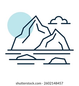 Mountain rocky islands in the ocean or sea vector icon. Nature sign. Graph symbol for travel and tourism web site and apps design, logo, app, UI