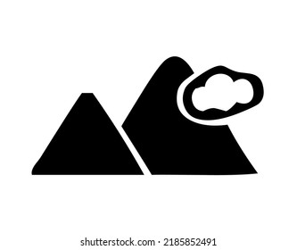 Mountain with rocky peaks and clouds, nature, graphic, vector, illustration in black and white color, isolated on white background